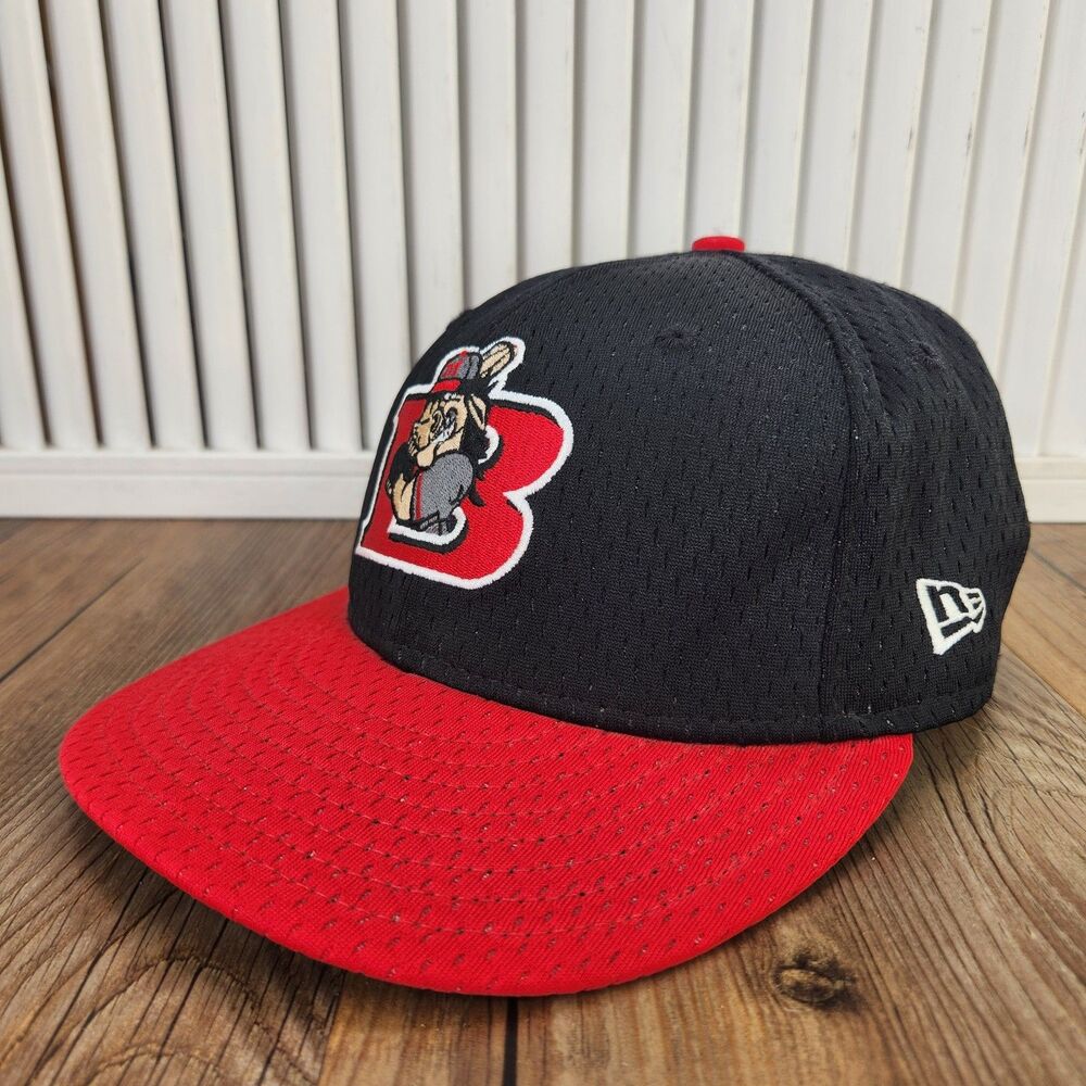 VTG New Era 59fifty Billings Mustangs 7 1/4 Hat Black Red Mesh Minor League Cap
